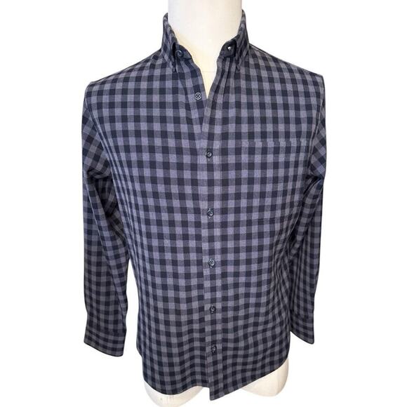 Mizzen + Main Performance Shirt Small Button Down Blue Gray Check Long Sleeve - Picture 1 of 8